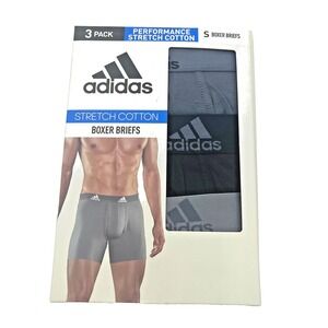 New-Adidas Men's 3 Pack Performance Stretch Cotton Boxer Briefs Small Grey Black